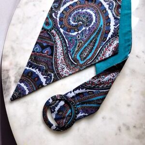 Vtg Paisley Scarf Belt Fabric Teal Blue Purple Boho Chic Skinny Belt w/Buckle